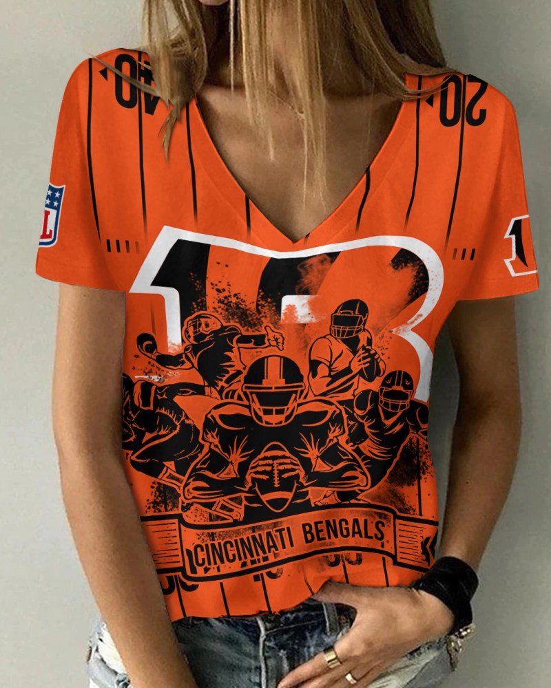 Cincinnati Bengals Summer V-neck Women T-shirt Front
