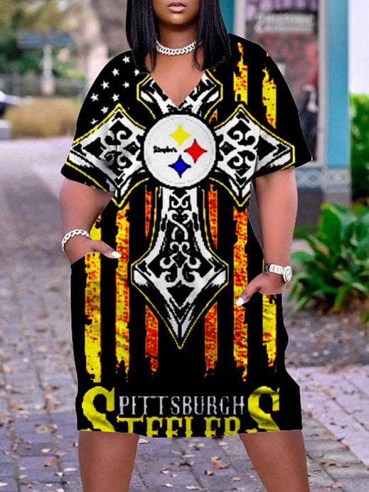 Pittsburgh Steelers V-neck Casual Pocket Dress