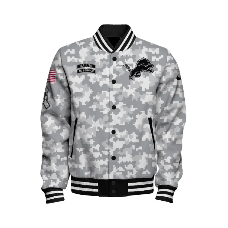 Detroit Lions Unisex Athletic Legacy Varsity Jacket, Front View