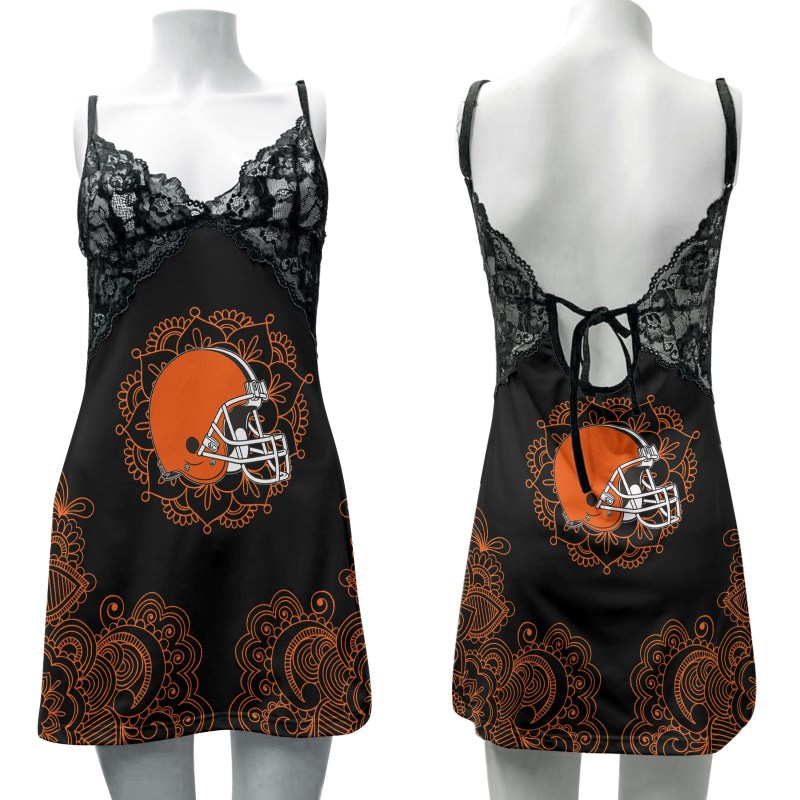 Cleveland Browns Lace Back Strap Slip Dress Front