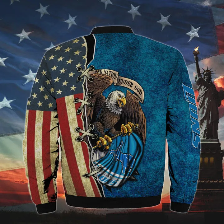 Men's One Nation Under God Detroit Lions Bomber Jacket