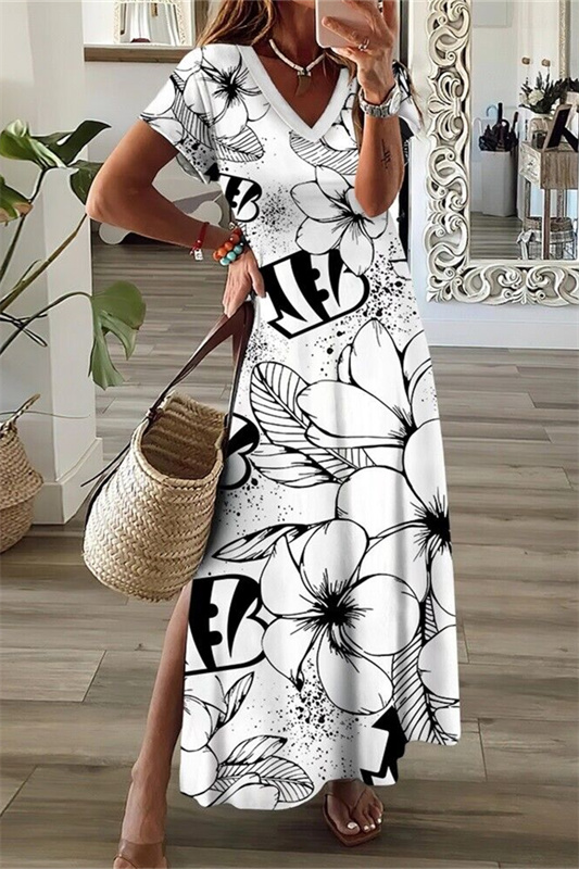 Cincinnati Bengals V-Neck Side Slit Long Dress