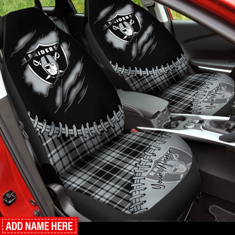 Las Vegas Raiders Personalized Car Seat Covers - Front View