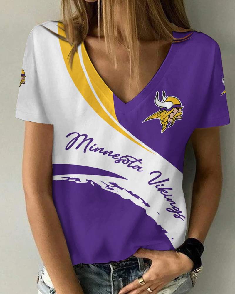 Minnesota Vikings V-Neck Women T-Shirt Size Chart