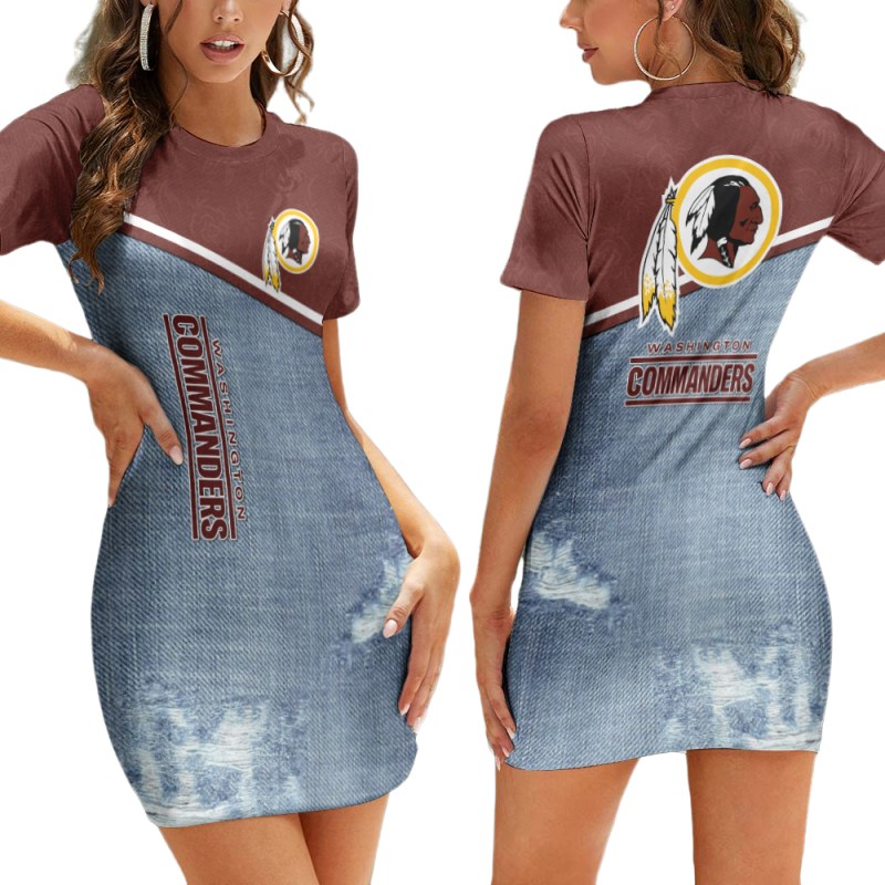 Washington Commanders Short Sleeve Bodycon Mini Dress