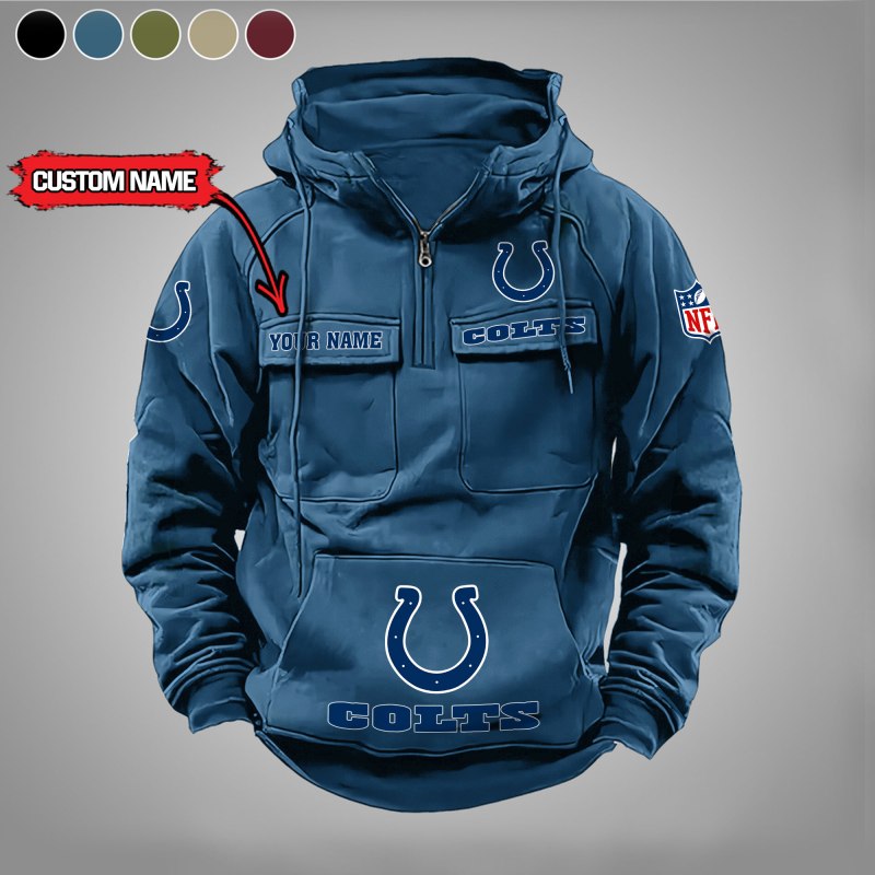 Indianapolis Colts Multi-Pockets Zip Hoodie Blue