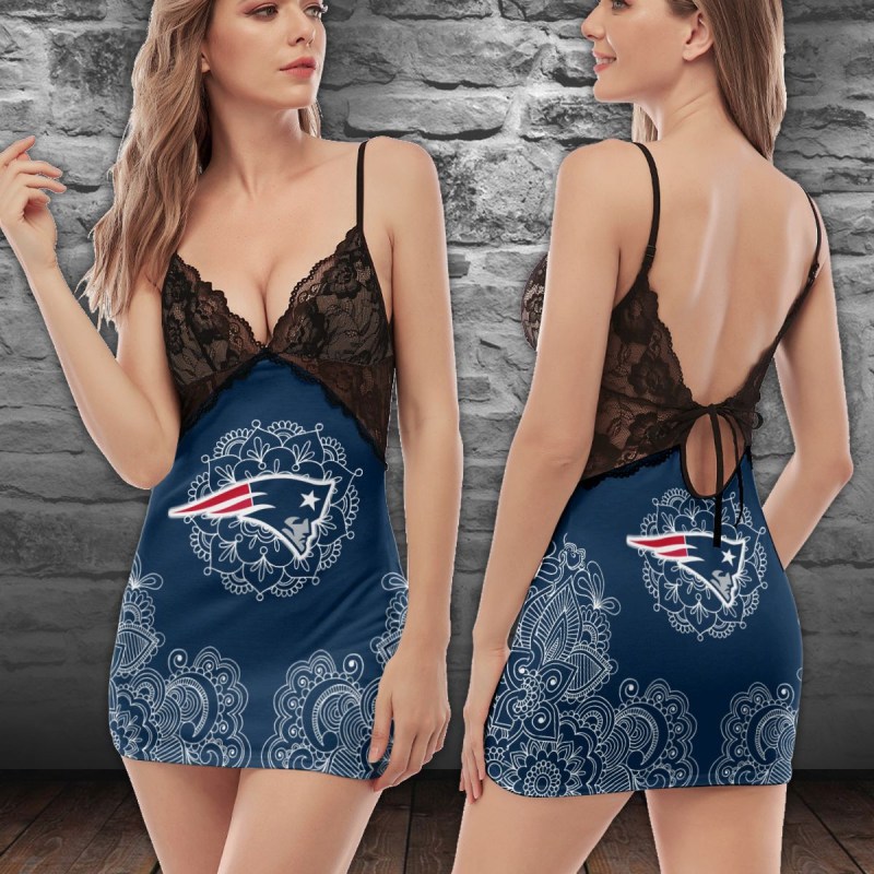 New England Patriots Lace Back Strap Slip Dress Back View