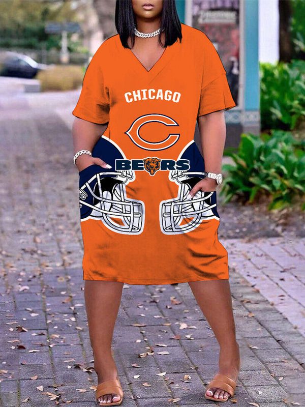 Chicago Bears V-neck Casual Pocket Dress