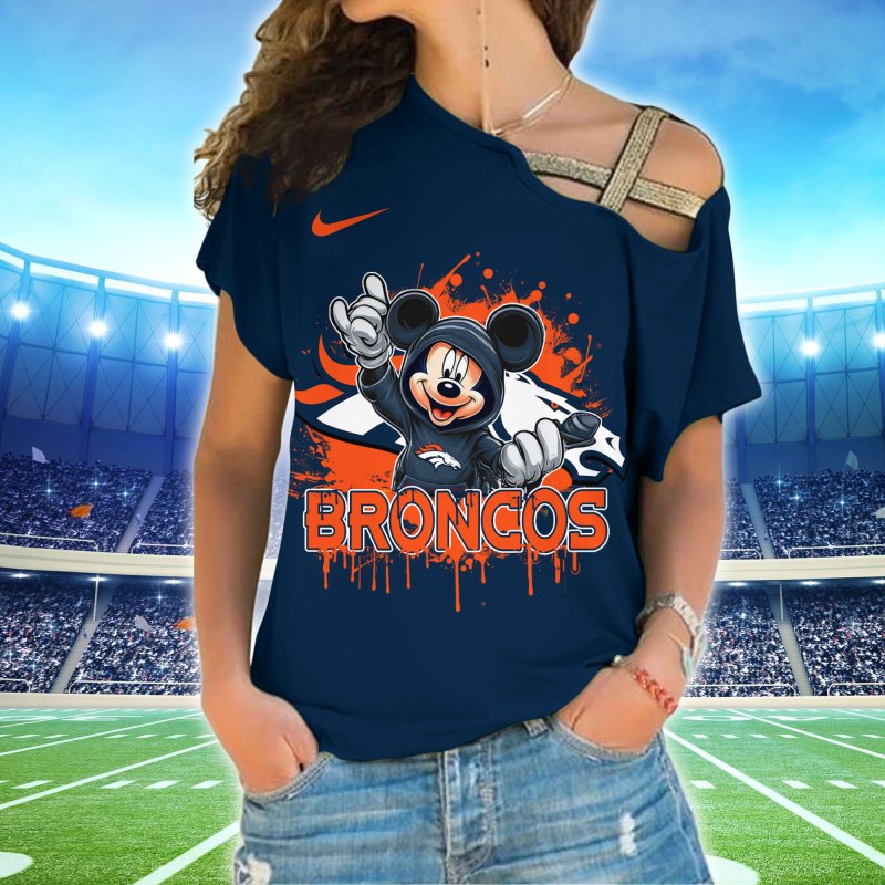 Denver Broncos Women's Cross Strap Shoulder Shirt Front View