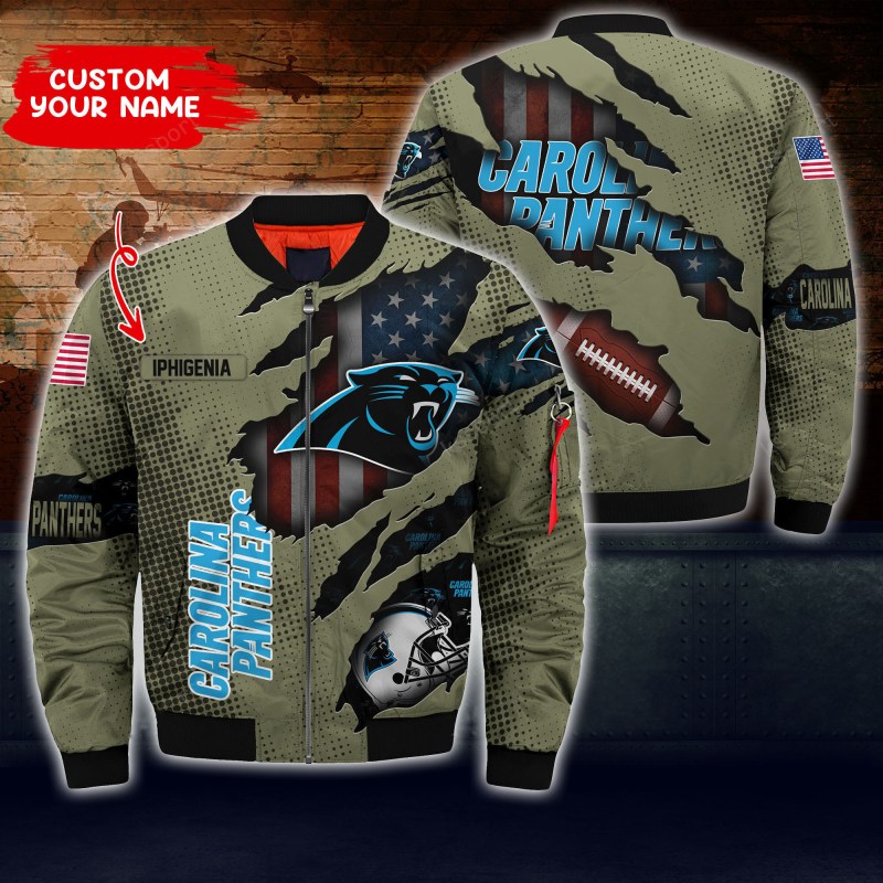 Carolina Panthers Personalized Thick Bomber Jacket