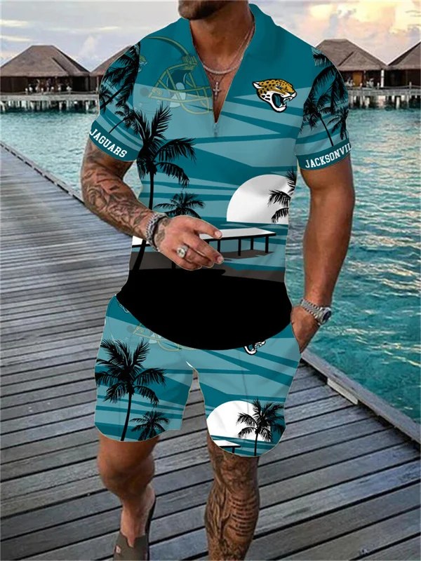 Jacksonville Jaguars Zip Polo Shirt and Shorts