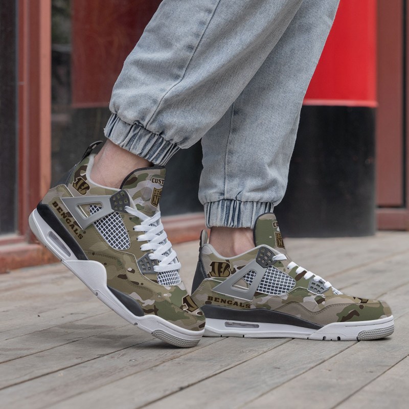 Cincinnati Bengals Camo Personalized AJ4 Sneaker Side View