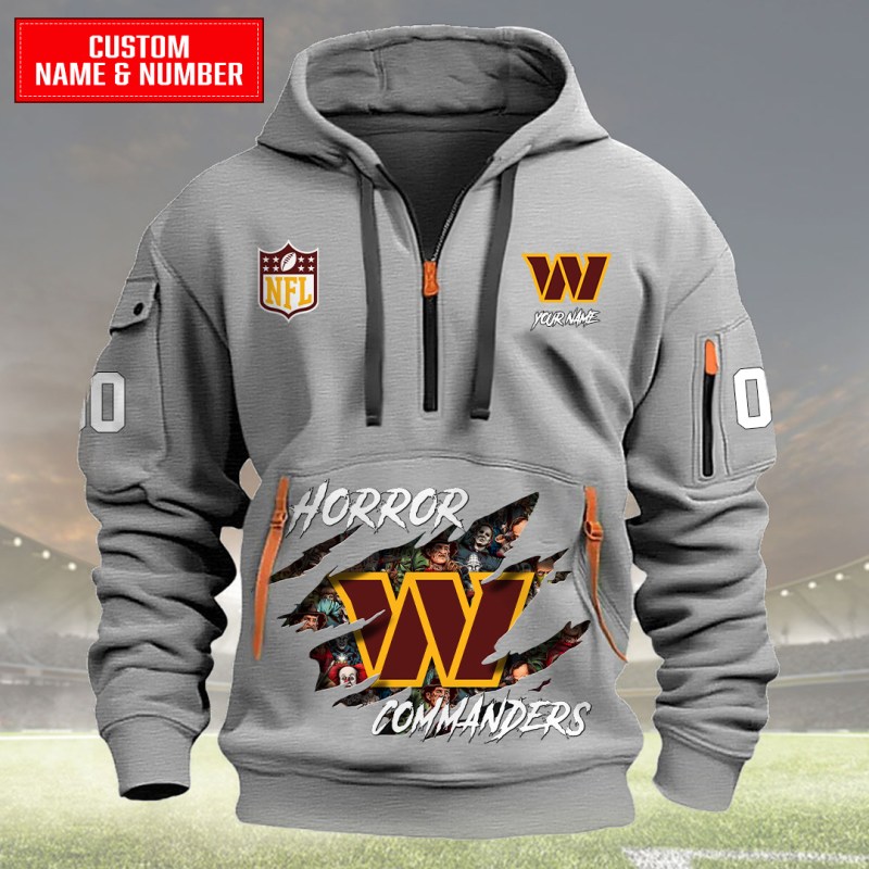 Washington Commanders Quarter Zip Hoodie Light Gray