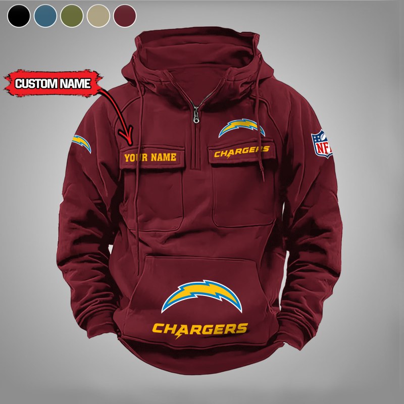 Los Angeles Chargers Multi-Pockets Zip Hoodie - Red