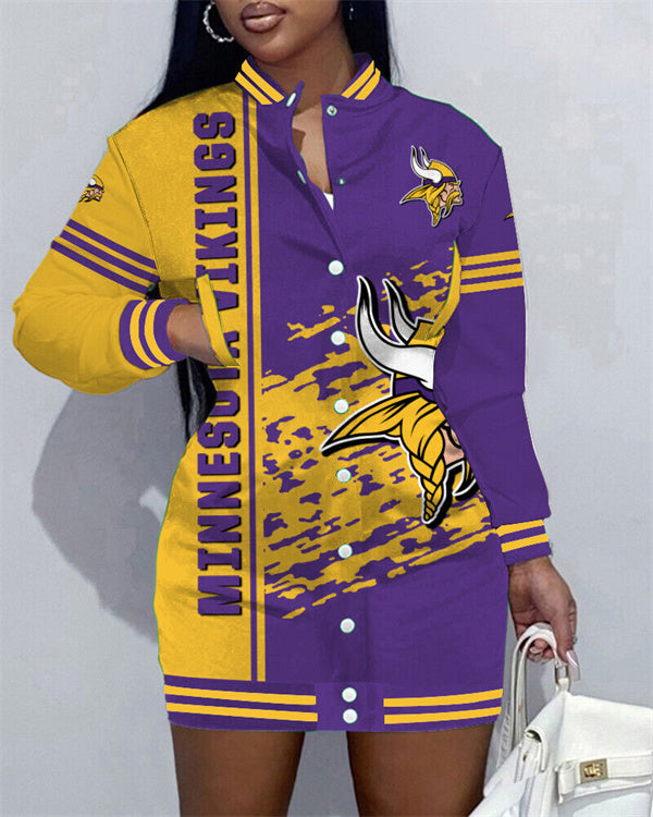 Minnesota Vikings Women Button Down Jacket Dress