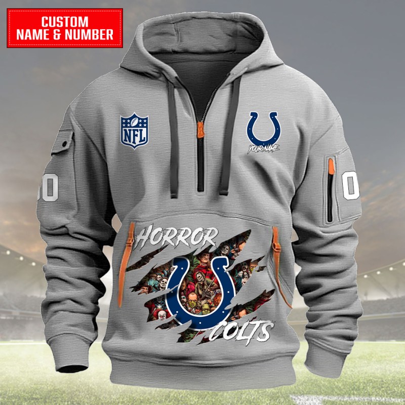 Indianapolis Colts Light Gray Quarter Zip Hoodie
