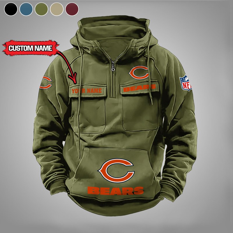 Chicago Bears Multi-Pockets Zip Hoodie Green