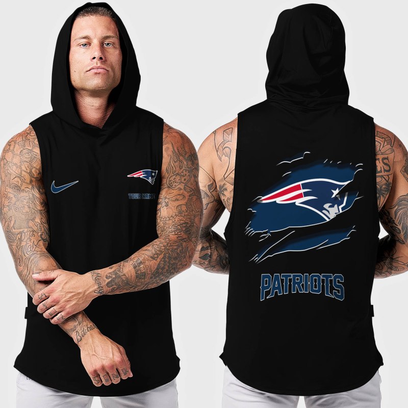 Customizable New England Patriots Men's Workout Hooded Tank Top