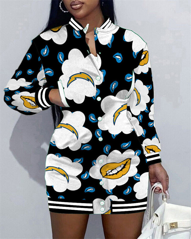 Los Angeles Chargers Women Button Down Jacket Dress AZBTBDJD000041 1 Los Angeles Chargers Women Button Down Jacket Dress