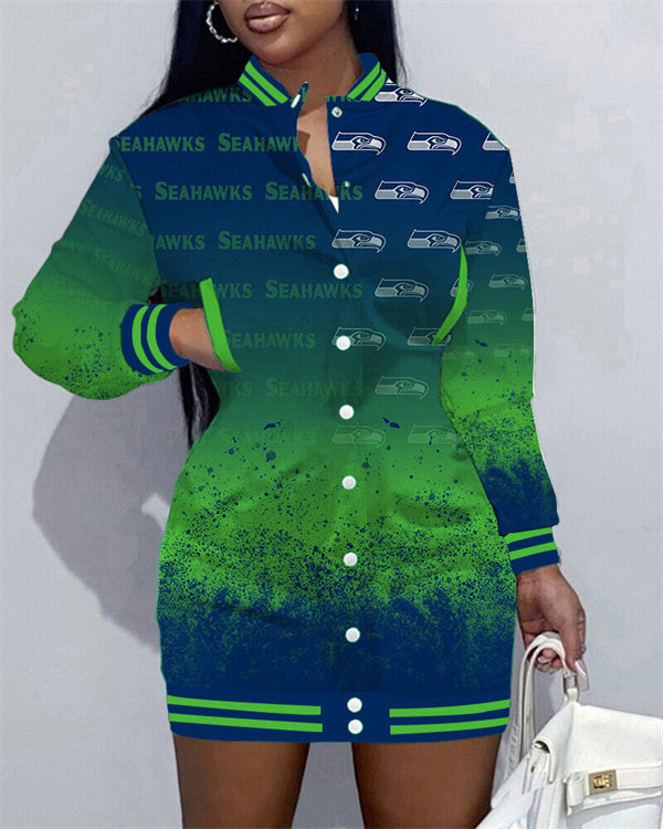 Seattle Seahawks Women Button Down Jacket Dress