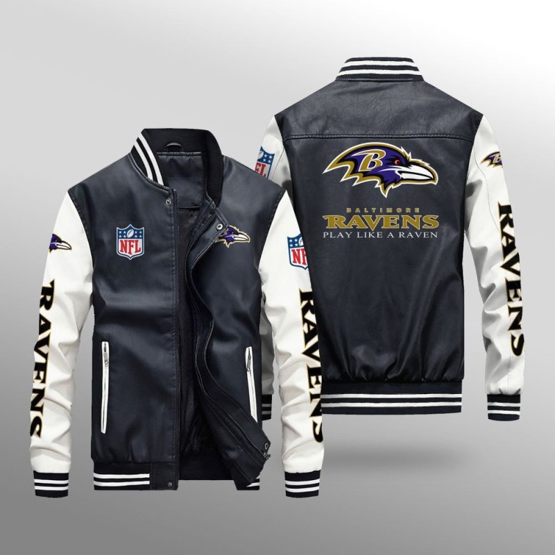 Baltimore Ravens Leather Bomber Jacket Front