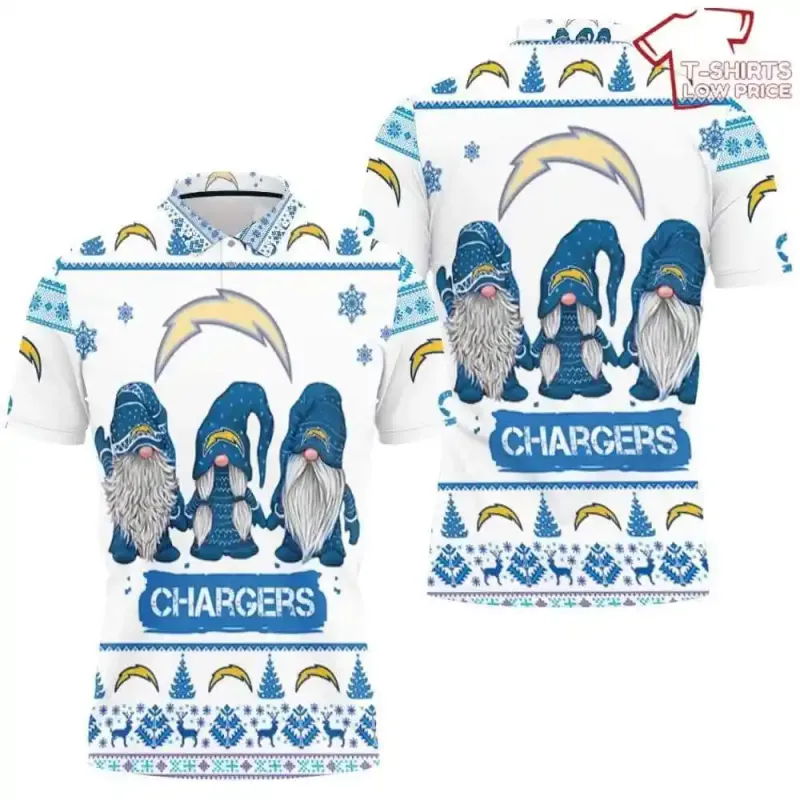 Christmas Gnomes Los Angeles Chargers Ugly Sweatshirt Christmas 3D Polo Shirt