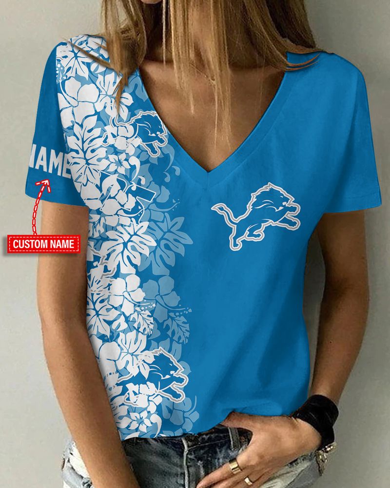Detroit Lions Personalized V-neck T-shirt 1