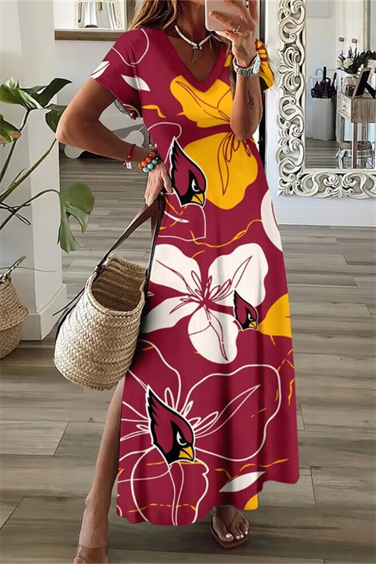 Arizona Cardinals V-Neck Side Slit Long Dress