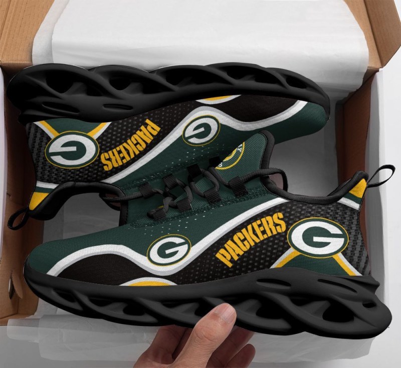 Green Bay Packers Yezy Running Sneakers Close Up