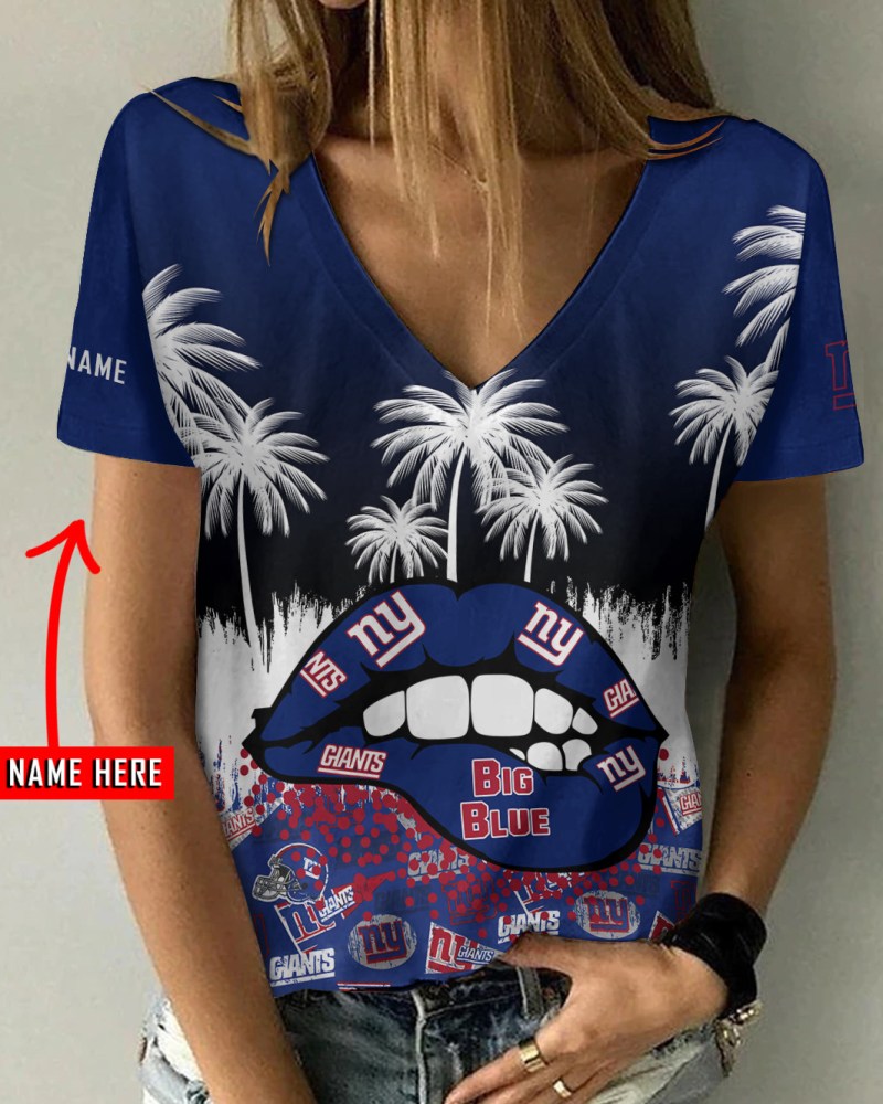 New York Giants Personalized Summer V-neck Women T-shirt