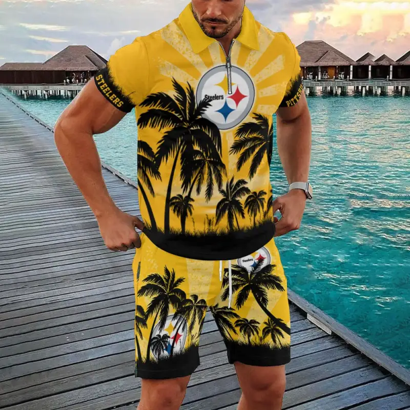 Pittsburgh Steelers Zip Polo Shirt and Shorts