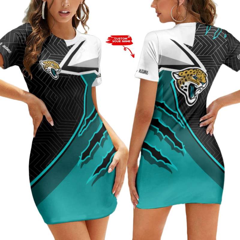 Jacksonville Jaguars Personalized Short Sleeve Bodycon Mini Dress