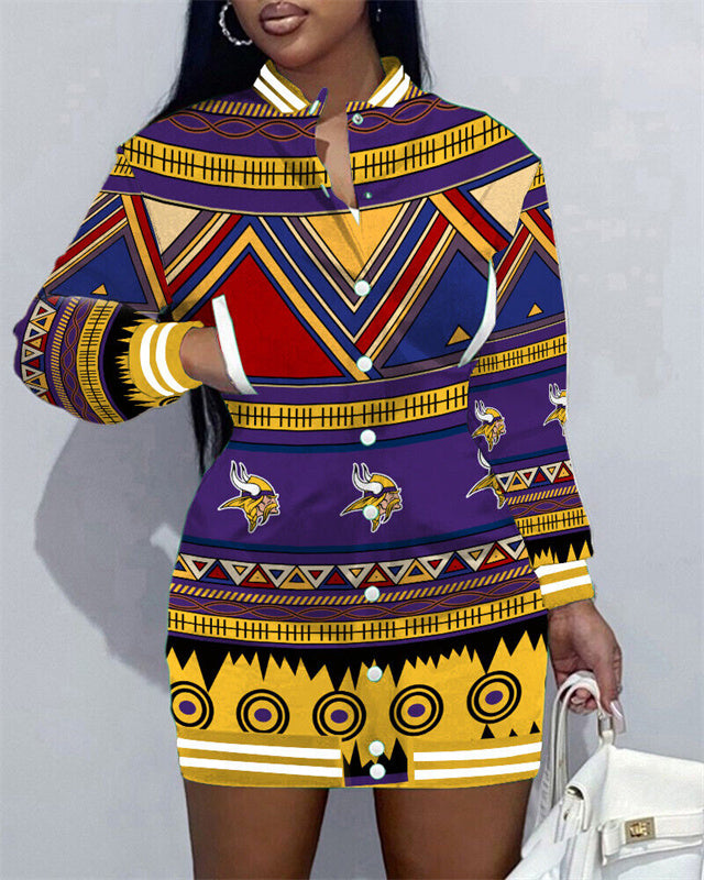 Minnesota Vikings Women's Button Down Jacket Dress