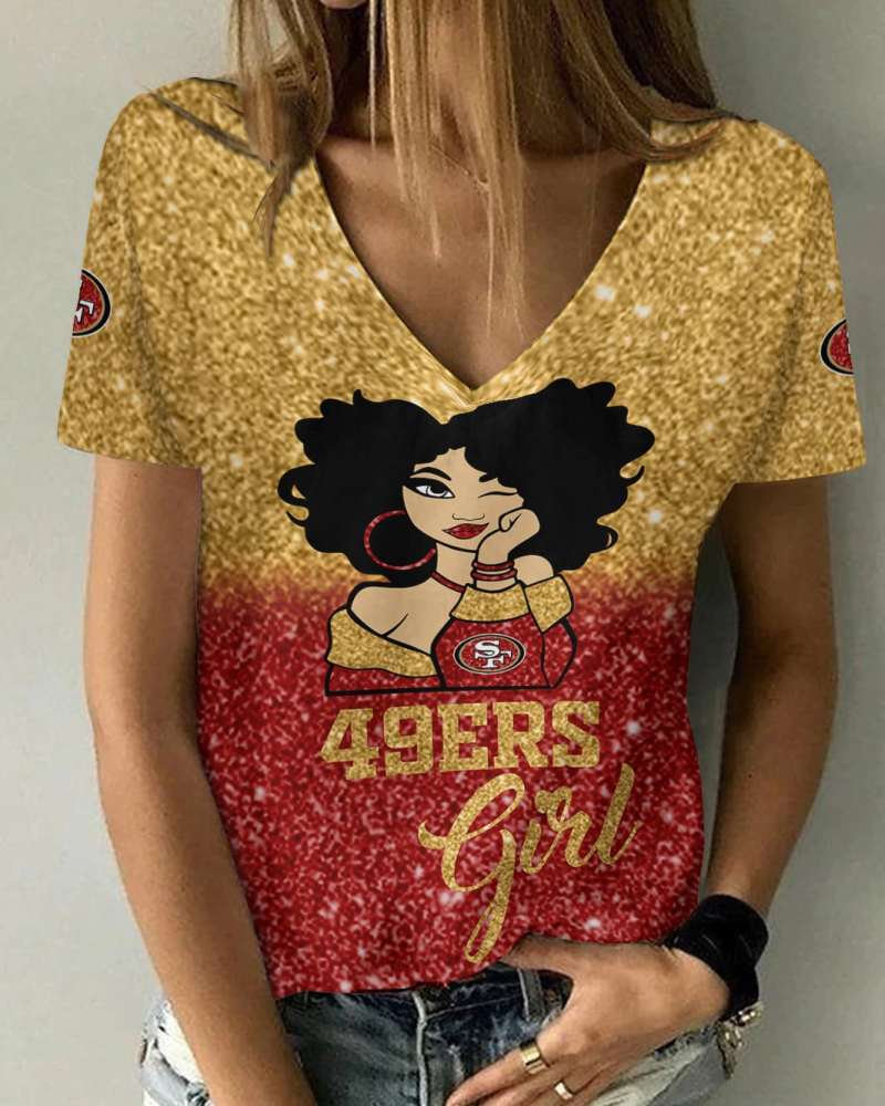 San Francisco 49ers Personalized Summer V-neck Women's T-shirt