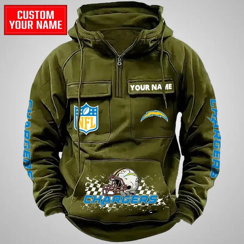 Green Multi-Pockets Zip Hoodie
