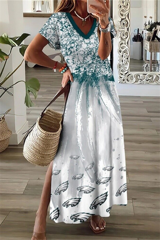 Philadelphia Eagles V-Neck Side Slit Long Dress