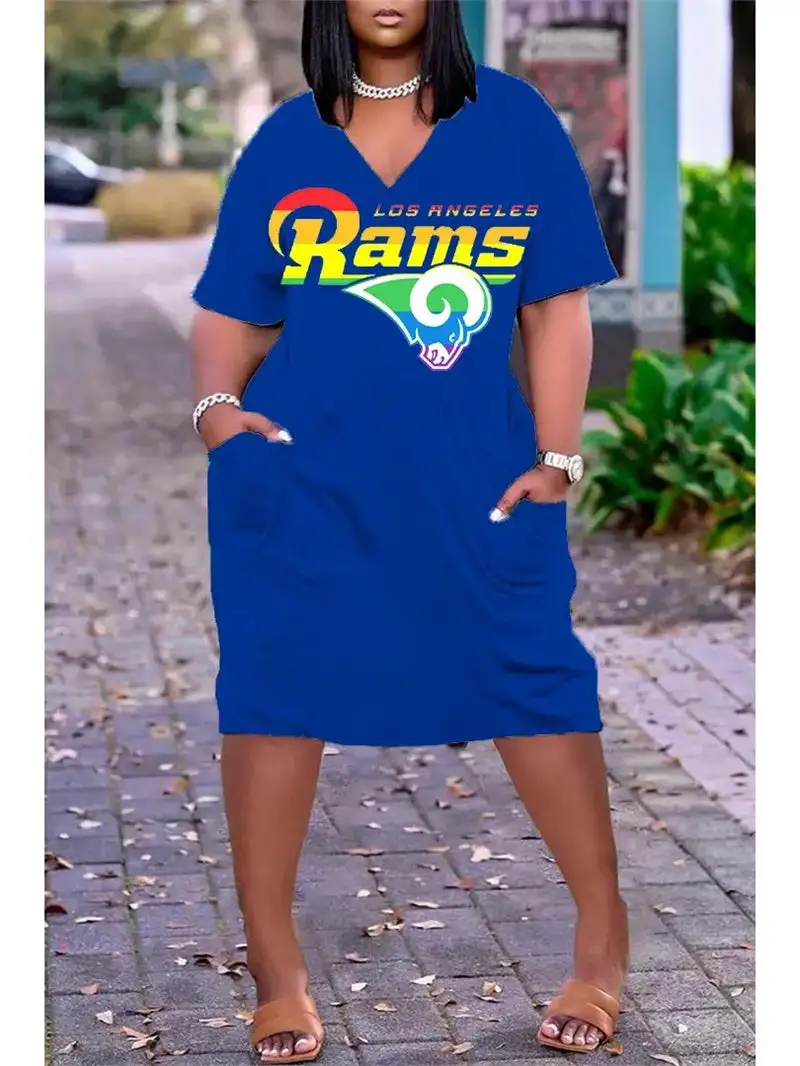 Los Angeles Rams V-neck Casual Pocket Dress
