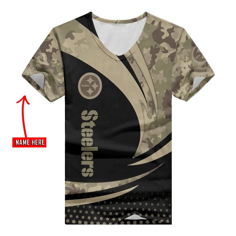 Pittsburgh Steelers Personalized V-neck Women T-shirt - Side View