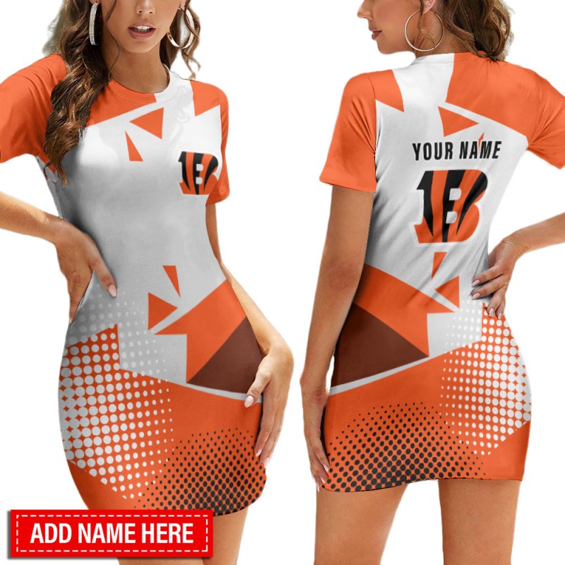Cincinnati Bengals Personalized Short Sleeve Bodycon Mini Dress