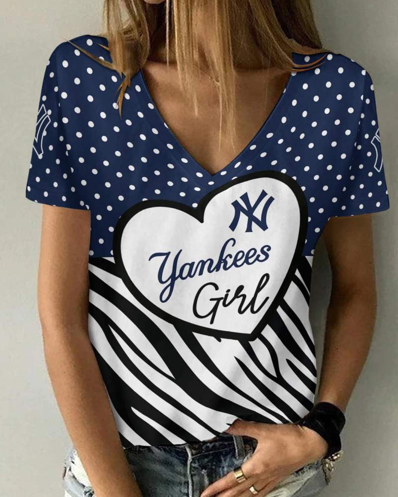 New York Yankees Personalized Summer V-neck Women T-shirt