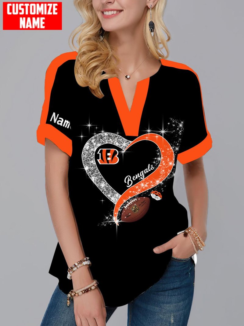 Cincinnati Bengals Personalized Fashion Short Sleeve V-Neck Shirt