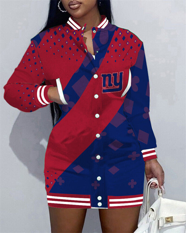 New York Giants Women Button Down Jacket Dress