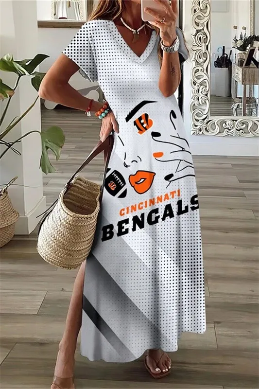 Cincinnati Bengals V-Neck Side Slit Long Dress