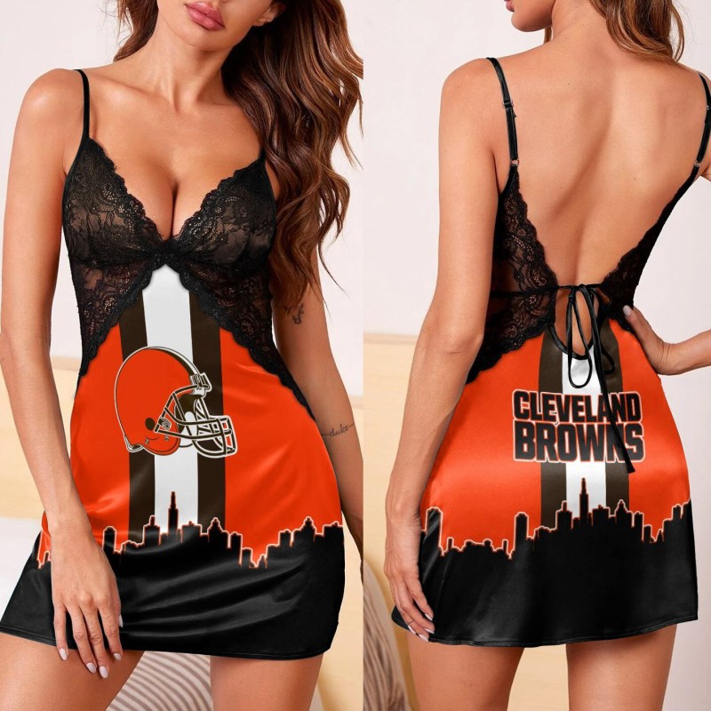 Cleveland Browns Lace Back Strap Slip Dress Image 2