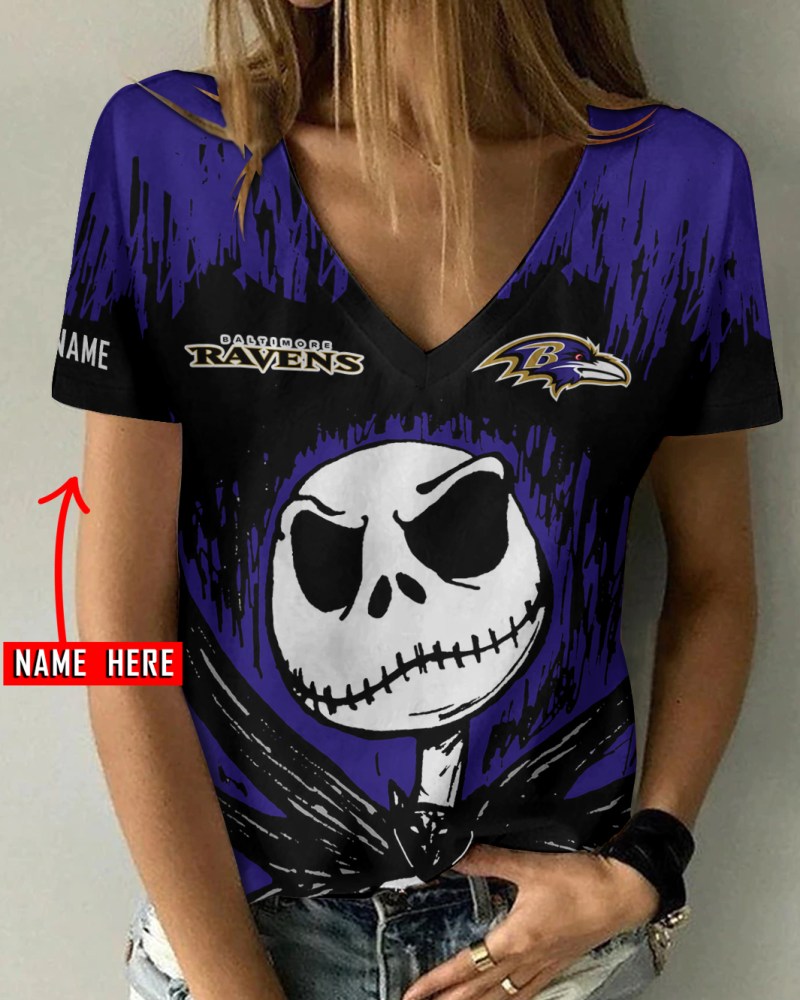 Baltimore Ravens Personalized V-neck Women T-shirt