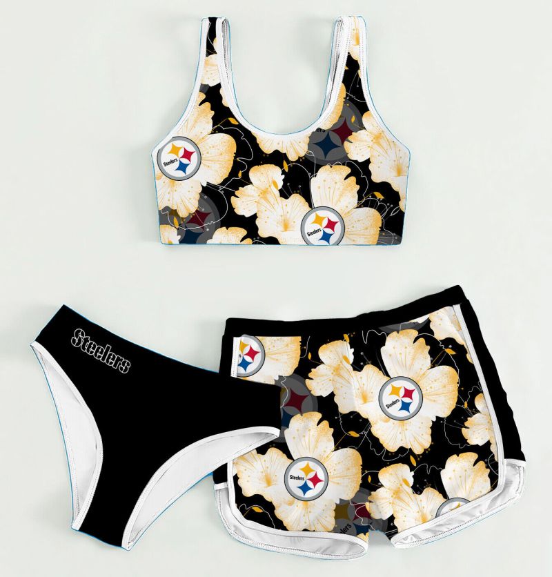 Pittsburgh Steelers Women's Sports Set 3-Piece Crop Tank Top Underwear Shorts