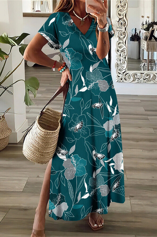 Philadelphia Eagles V-Neck Side Slit Long Dress
