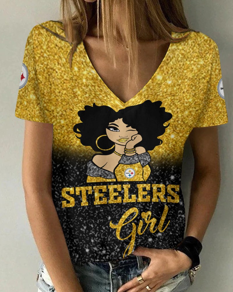 Pittsburgh Steelers Personalized Summer V-neck Women T-shirt