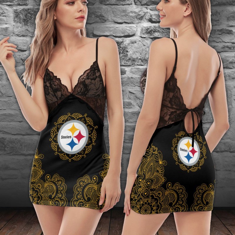 Pittsburgh Steelers Lace Back Strap Slip Dress - Image 2