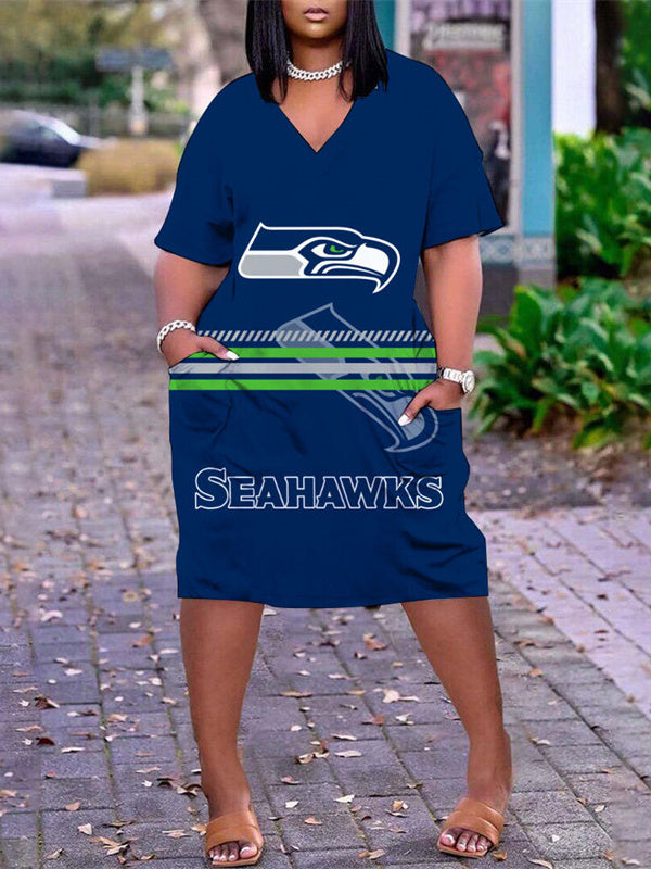 Seattle Seahawks V-neck Casual Pocket Dress